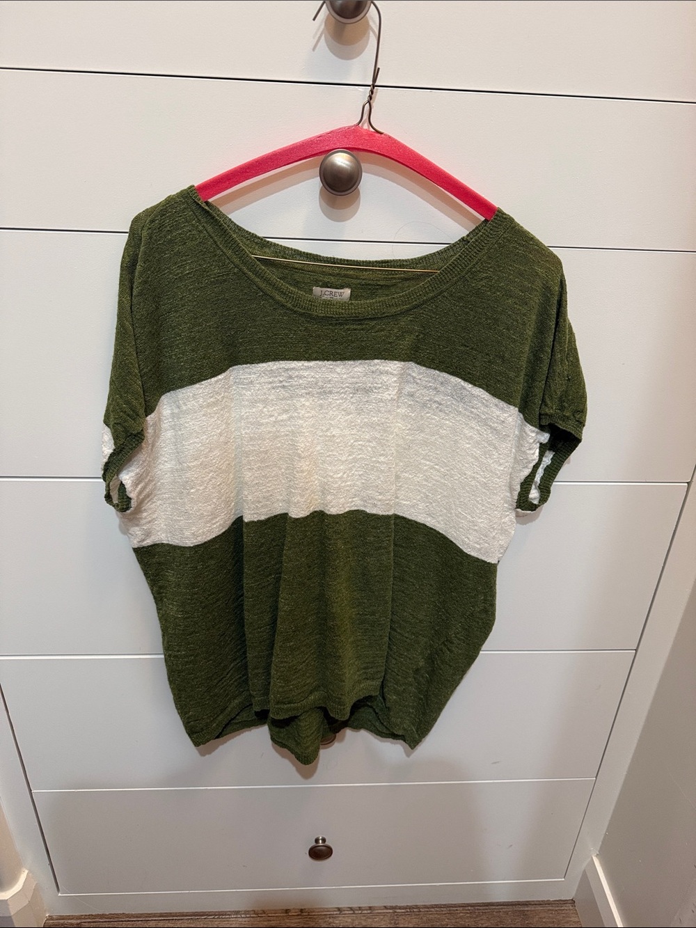 J. Crew Olive Green and White Short Sleeve Colorblock Tee
